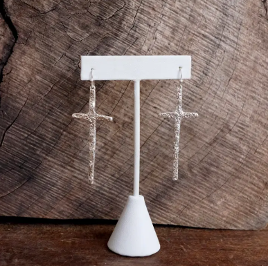 Silver Dangle Cross Earrings