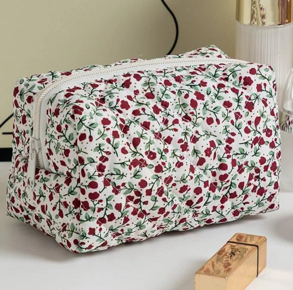 Red Floral Cosmetic Bag