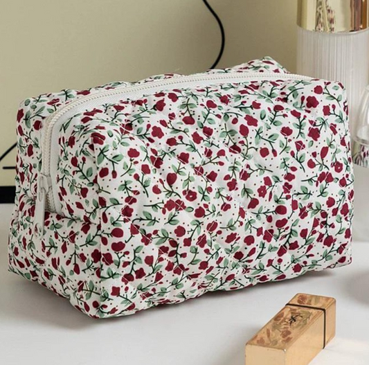 Red Floral Cosmetic Bag