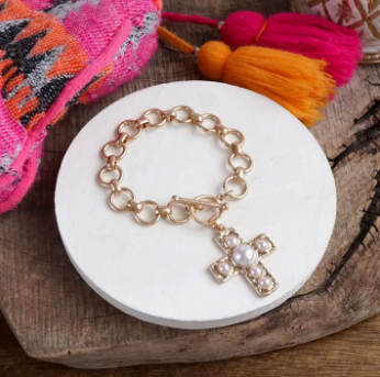 Pearl Cross Chain Bracelet